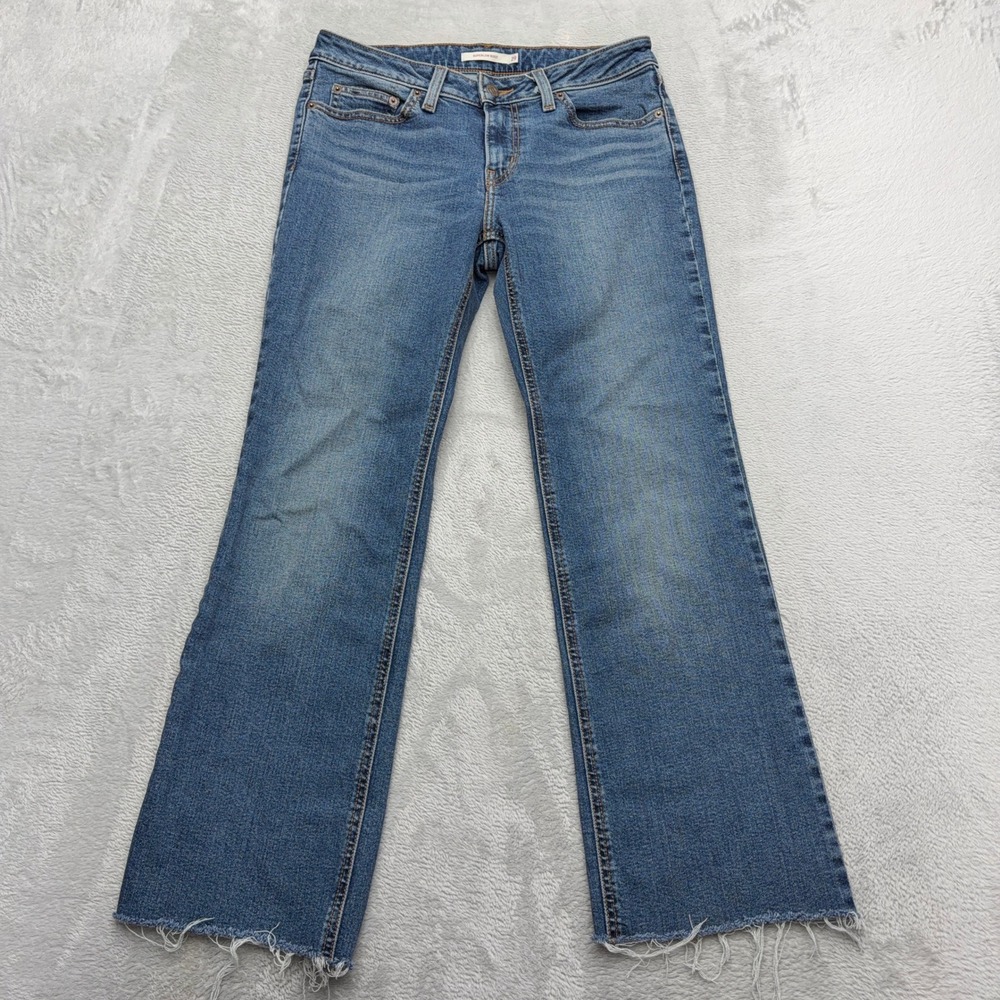 Levis Jeans Womens 29 Blue Superlow Boot Cut Raw Hem Frayed Denim Pants